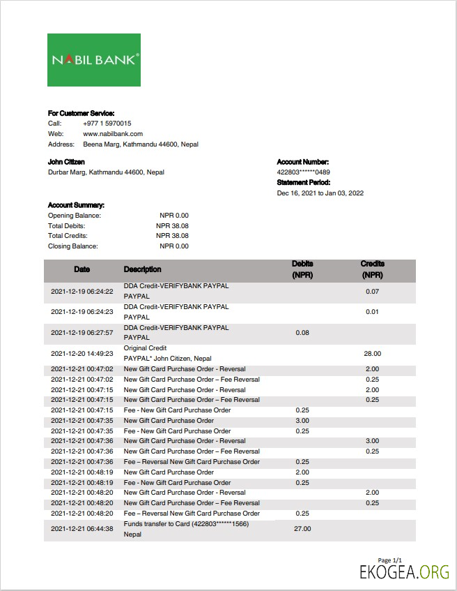 Déclaration de la Nabil Bank du Népal
